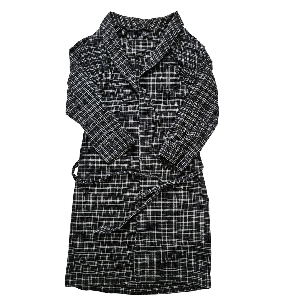 Polo Ralph Lauren Mens S/M‎ Black Plaid Cotton Robe Sleepwear Loungewear Classic